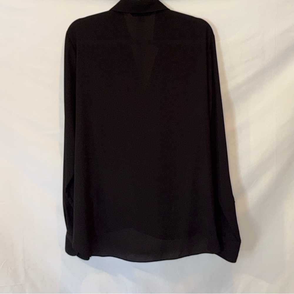 Lauren Ralph Lauren Black Draped Surplice V-Neck Collared Blouse M EUC Top - Picture 2 of 3